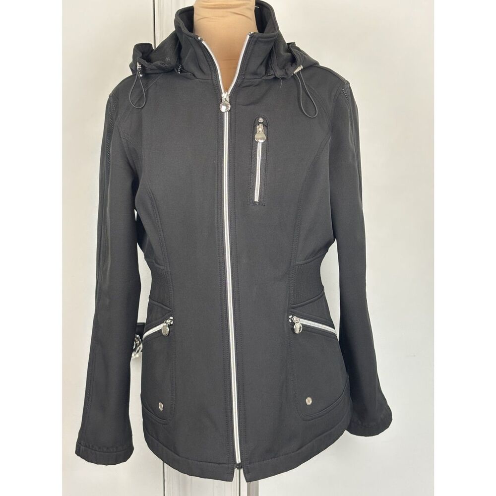 Laundry by Design black hooded  zip softshell utility jacket large